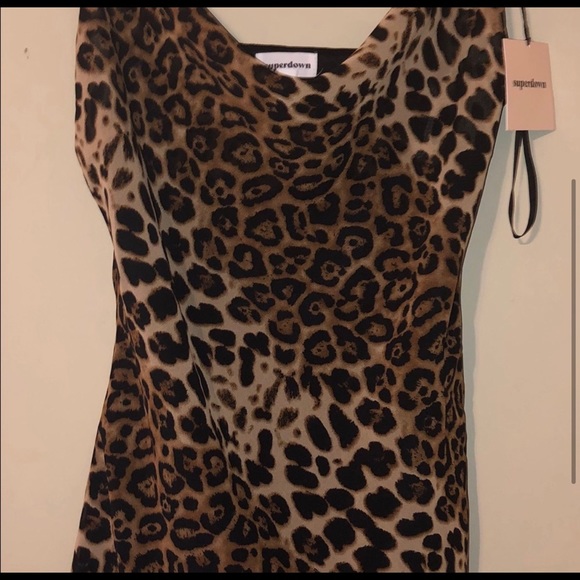 Superdown Leopard Cheetah Print Cowl Neck Dress S - Picture 3 of 5